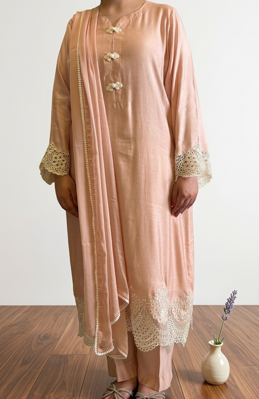 Peach Pink Pure Cotton net Suit