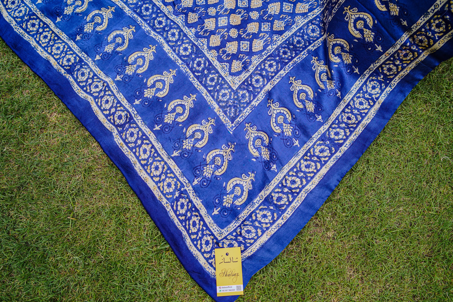 Block printed pure shamoz silk shawl