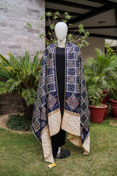 Charcoal Black Screen-Printed Silk Shawl