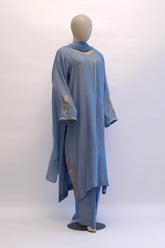 Cotton net Ice Blue three-piece suit