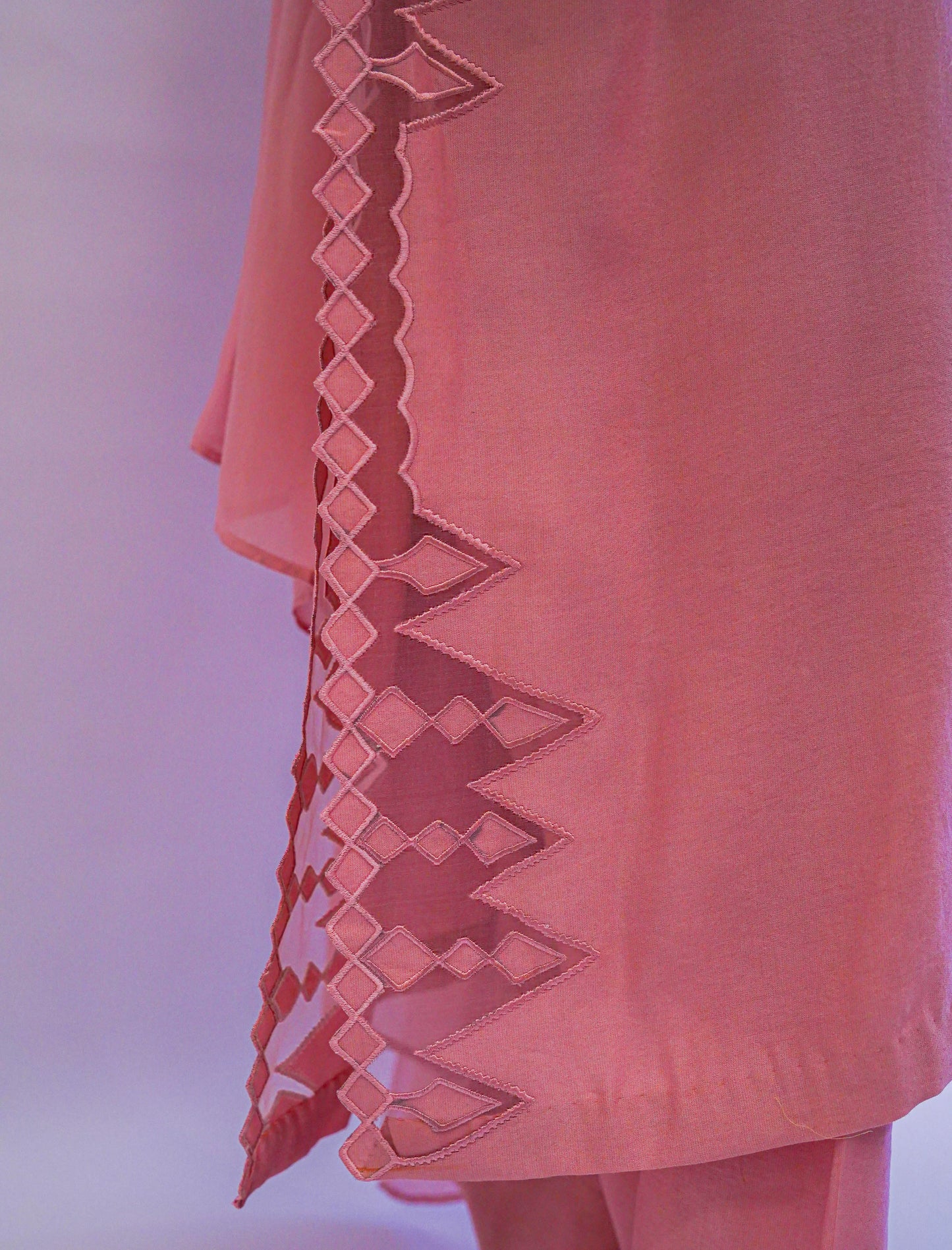 Cutwork cotton net peach-pink three-piece suit