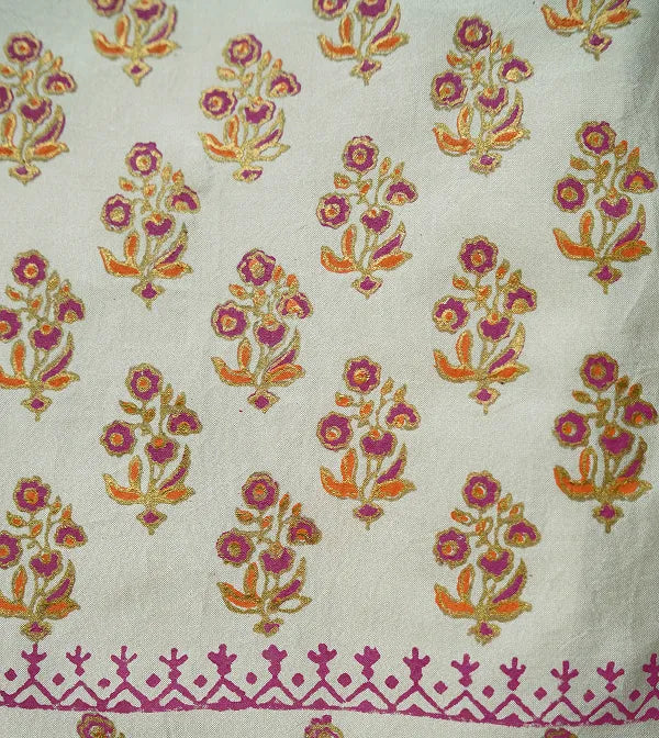 Ivory block printed three-piece tissue silk suit