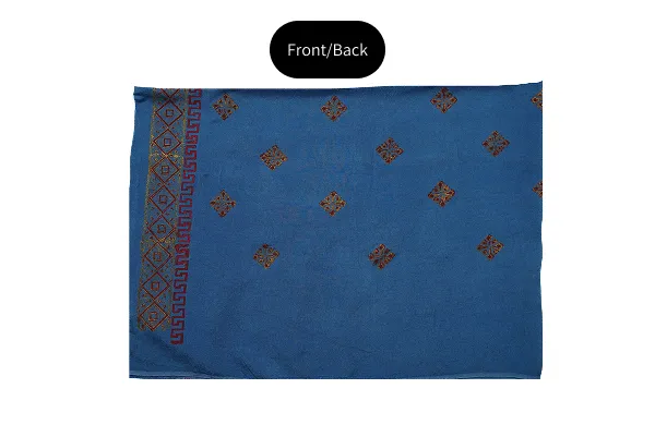 Denim blue three-piece block printed pure cotton net suit