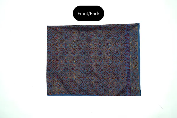 Denim blue three-piece block printed pure cotton net suit