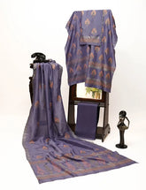 Lavender three-piece block printed tussel silk suit