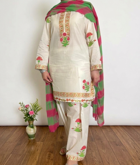 Multicolor Painted Lawn Suit
