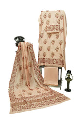 Pink-peach three-piece block printed pure cotton net suit