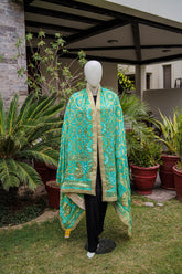 Turquoise chunri silk shawl