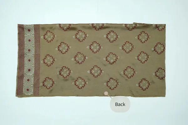 Beige-brown three-piece block printed tissue silk suit