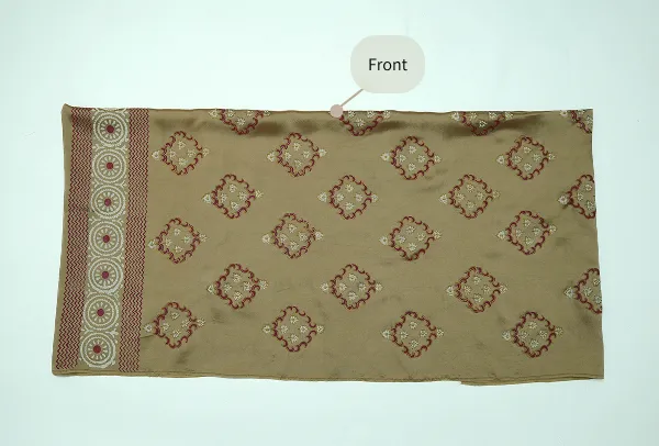 Beige-brown three-piece block printed tissue silk suit