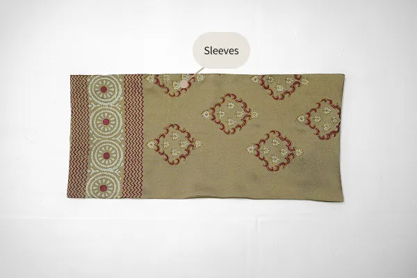 Beige-brown three-piece block printed tissue silk suit