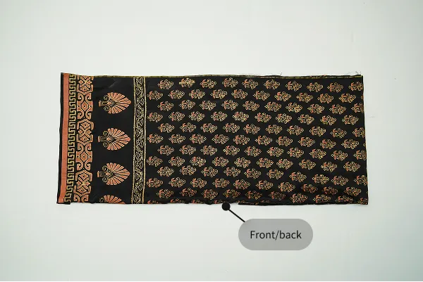 Black three-piece block printed tussel silk suit
