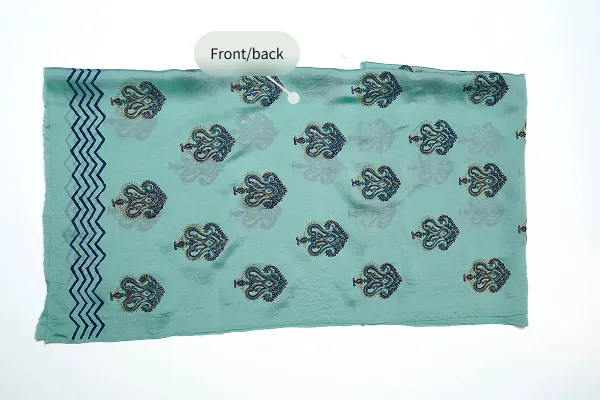 Aqua blue three-piece block printed tissue silk suit