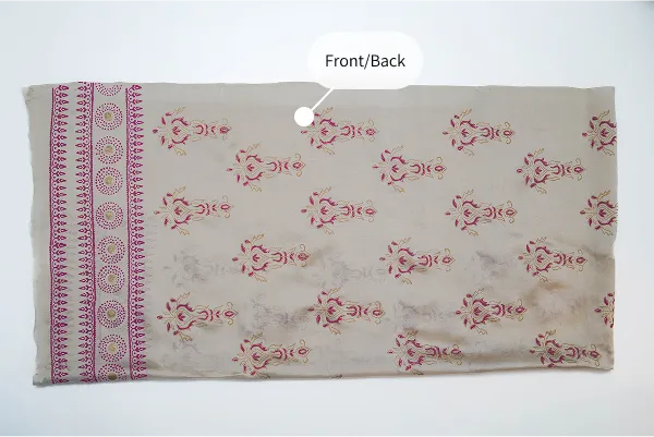 Beige three-piece block printed tissue silk suit