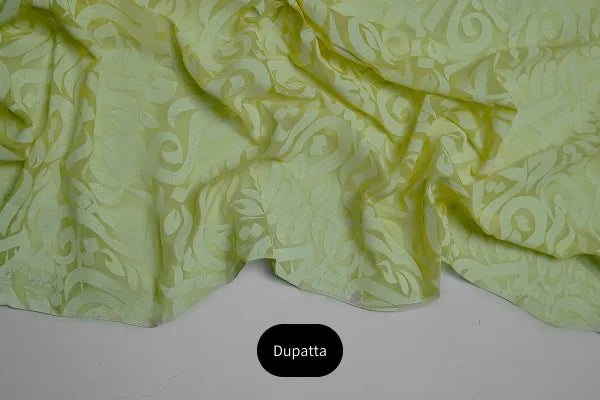 Pastel yellow three-piece block printed pure cotton net suit