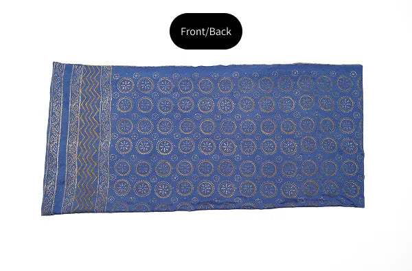 Grey-ish blue three-piece block printed pure cotton net suit