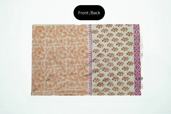 Ivory block printed three-piece tissue silk suit