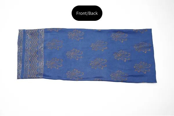 Grey-ish blue three-piece block printed pure cotton net suit