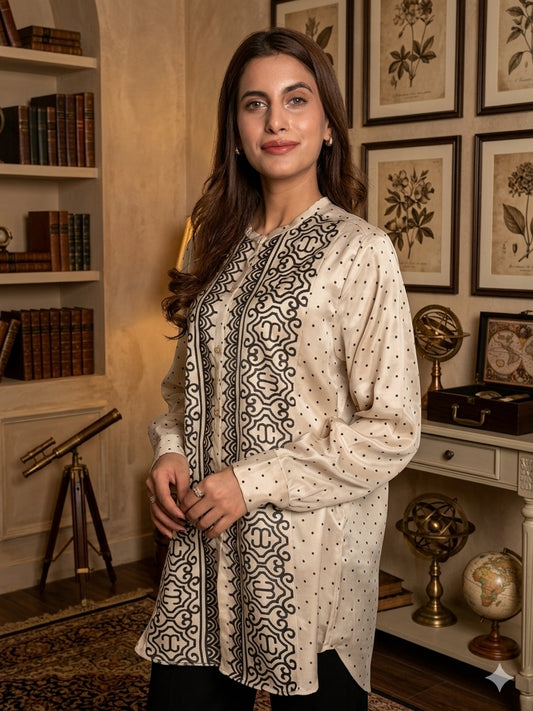 warm Beige Heritage Print Shirt