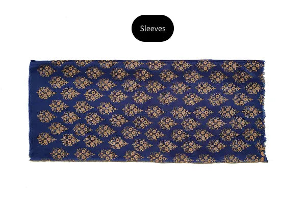 Deep royal blue three-piece block printed tussel silk suit