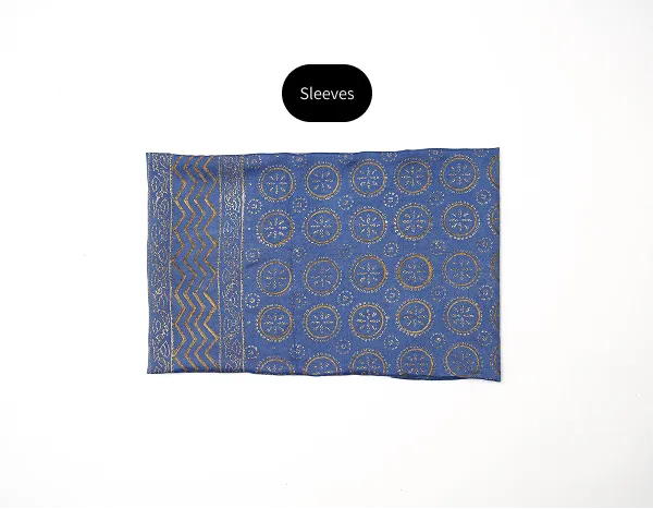 Grey-ish blue three-piece block printed pure cotton net suit