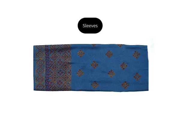 Denim blue three-piece block printed pure cotton net suit