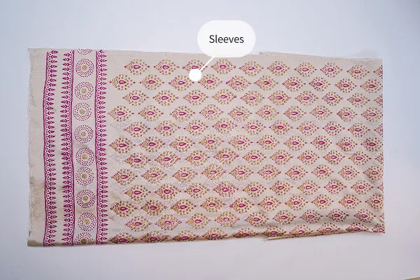 Beige three-piece block printed tissue silk suit