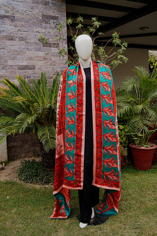 Block printed pure shamoz silk shawl