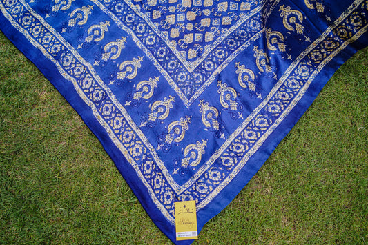 Block printed pure shamoz silk shawl