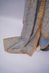 Blue-grey Silk lawn screen printed three-piece suit
