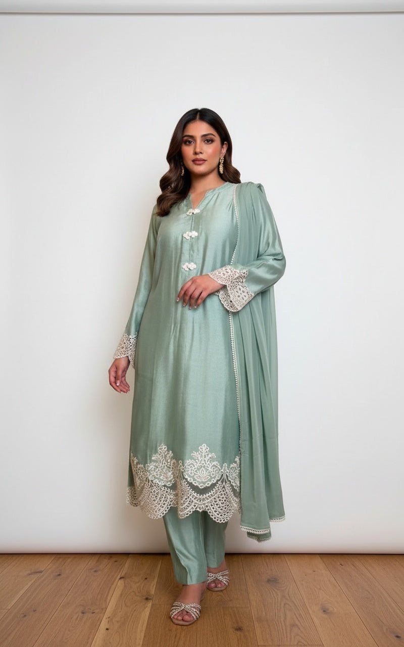 3pc Cotton Net Suit – (Unstitched)