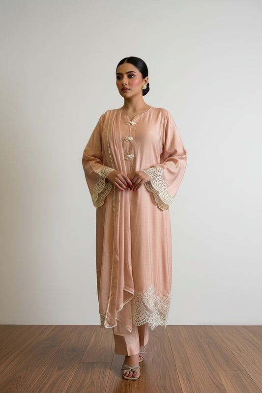 3pc Cotton Net Suit – (Unstitched)
