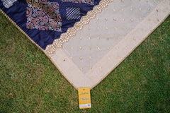 Charcoal Black Screen-Printed Silk Shawl