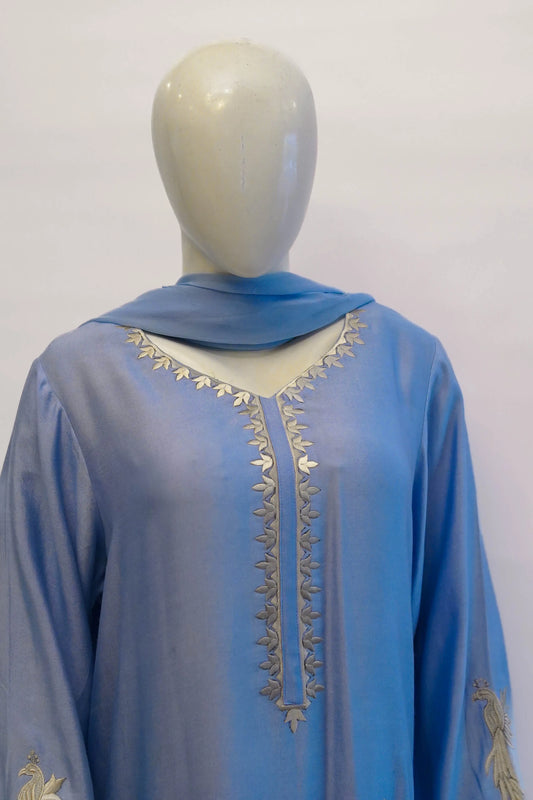 Cotton net Ice Blue three-piece suit