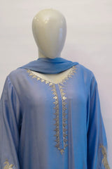 Cotton net Ice Blue three-piece suit