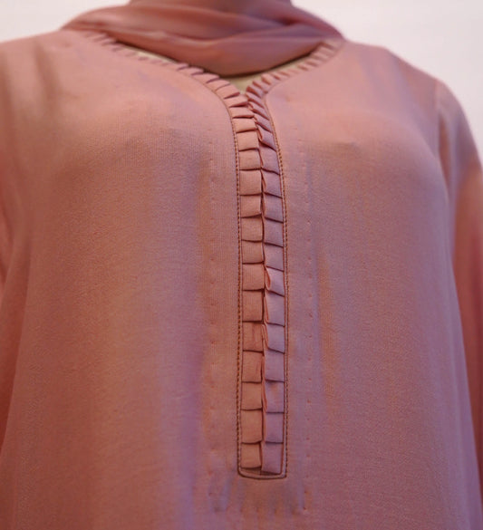 Cutwork cotton net peach-pink three-piece suit