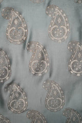 Ice blue block printed three-piece tissue silk suit
