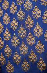 Deep royal blue three-piece block printed tussel silk suit
