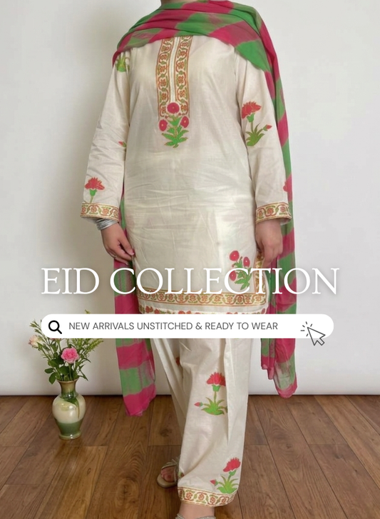 Off white (orange) Painted Lawn Suit