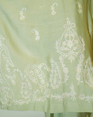 Embroidered cotton net pistachio-green three-piece suit