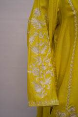 Embroidered cotton net lemon-yellow three-piece suit