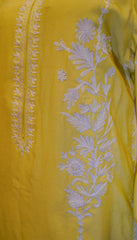 Embroidered cotton net lemon-yellow three-piece suit