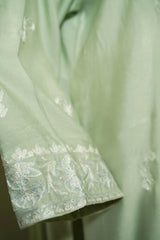 Embroidered cotton net pistachio-green three-piece suit