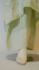 Embroidered cotton net pistachio-green three-piece suit