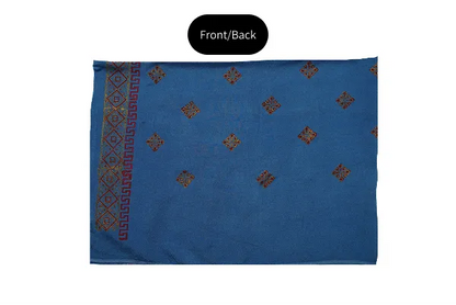 Denim blue three-piece block printed pure cotton net suit