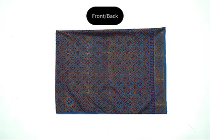 Denim blue three-piece block printed pure cotton net suit