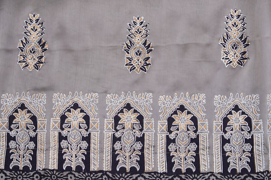Grey Silk Block-Printed Shawl
