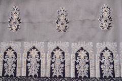 Grey Silk Block-Printed Shawl