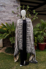 Grey Silk Block-Printed Shawl