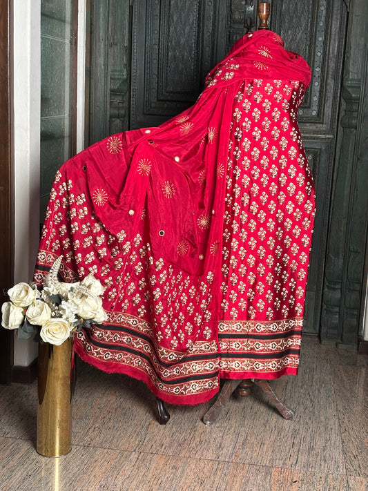 3-Piece Block Printed Silk Suit